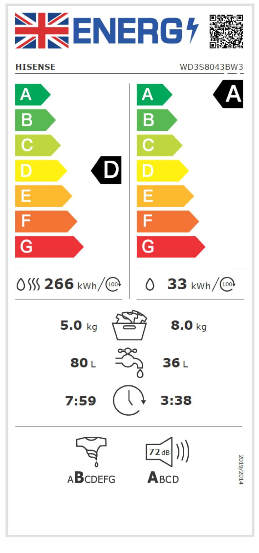 Пералня със сушилня Hinsense WD3S8043BB3