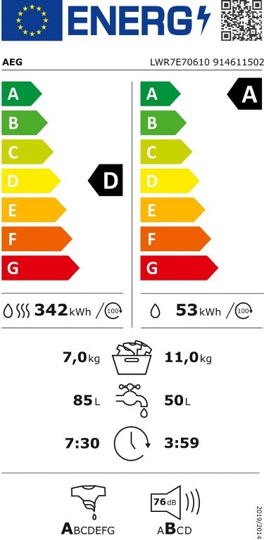 Пералня със сушилня AEG LWR7E70610 Serie 7000